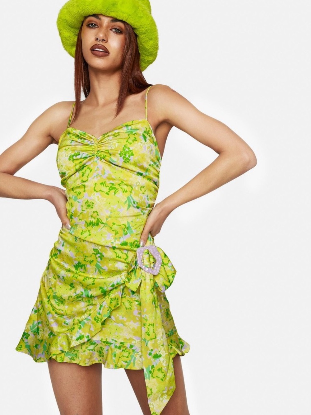 For Love And Lemons FL&L Women’s Dubois Green Floral Asymmetrical Mini Dress